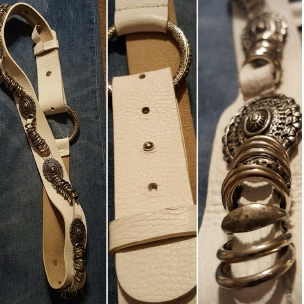 Vintage - White & Silver Leather Concho Belt